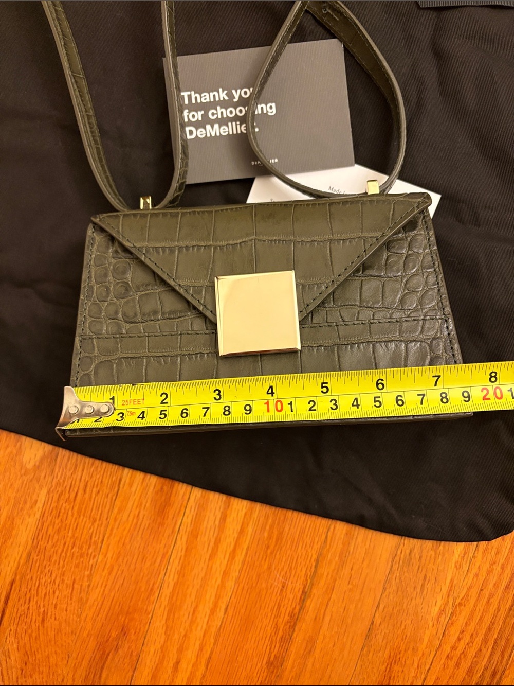 DeMellier Black Croc-Embossed Mini Crossbody with Gold Square Clasp - Picture 10 of 13